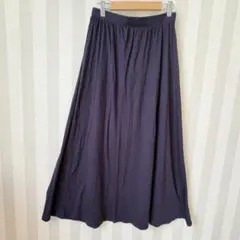 ユニクロ ロングスカート ストレッチ ネイビー