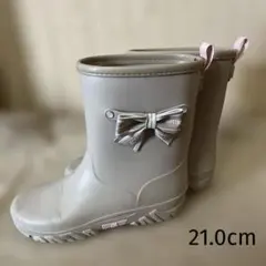 ベージュ リボン付き キッズ長靴 21cm