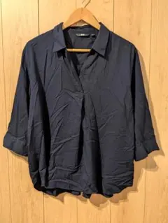 【3XL】ユニクロ レーヨンスキッパーブラウス 7分袖 ネイビー C4-1120