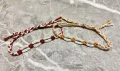 ボルドー・マスタード×ホワイトラメ ミサンガペア