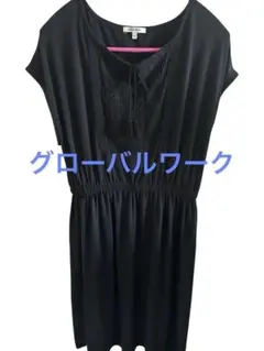 GLOBAL WORK 刺繍入り半袖ブラウス ブラック Lサイズ　ワンピースのサムネイル