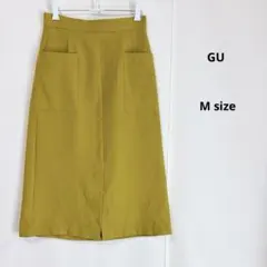 GU ジーユー　フロントポケットミディスカート　M マスタードイエロー
