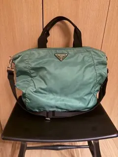 PRADA グリーン ナイロン ハンドバッグ