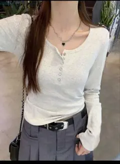 ヘンリーネック　グレー　XL