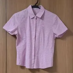 【美品】courrèges クレージュ 半袖 チェックシャツ 比翼仕立て ピンクのサムネイル