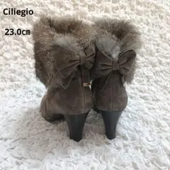 ショートブーツ バックリボン モカ 23cm ファー付き パーティー ガーリー