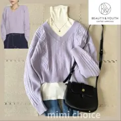 BEAUTY&YOUTH ウールケーブルショートVネックニットプルオーバー