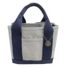 トートバッグ 帆布 トートバッグ キャンバス 3つ仕切り グレーxネイビー