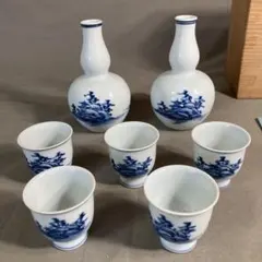 源右衛門】古伊万里の伝統 名窯 源右衛門作 祥瑞手丸紋山水絵 瓢形徳利
