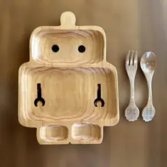PETITS ET MAMAN ロボット 木製プレート&カトラリー