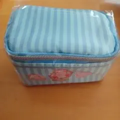 水色ストライプ花柄ポーチのサムネイル