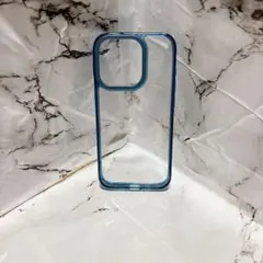 iPhone15Pro ケース 隠しスタンド ブルー クリア スマホスタンド
