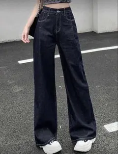 ダークブルーストレートデニム ハイウエスト