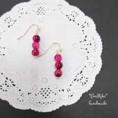 ピアス ピンクタイガーアイ 3連 ハンドメイド