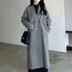 nairoノーカラーウェーブデザインコート グレー Mサイズ