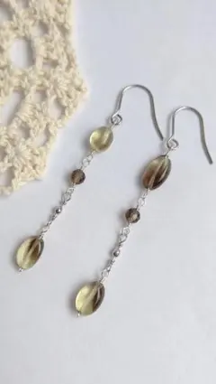 47＊レモン×スモーキークォーツのアシメ風ピアス