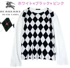 BURBERRY BLACK LABEL アーガイル柄 刺繍 長袖 カットソーのサムネイル