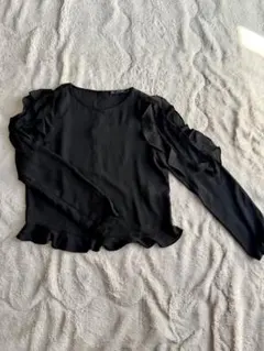 ★ZARAフリル付き黒シフォンブラウス
