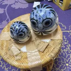 陶器製フクロウの置物（青白）