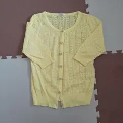イエローカーディガン Mサイズ 透かし編み
