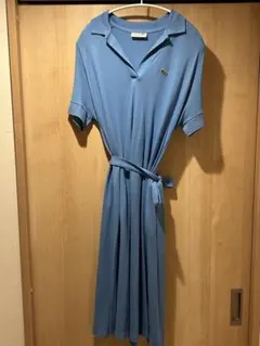 ラコステ　シャツワンピース　ライトブルー　 半袖 ウエストリボン付き