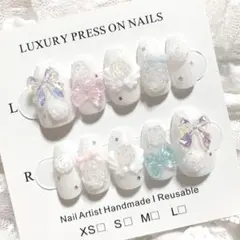 現品୨୧ウィッシュコア　韓国ネイルチップ　ラメホワイト　オーロラ　羽　バレリーナ