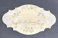 ハンドメイド　青い小花とレース柄のウエルカムボード