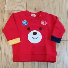 ミキハウス　ホットビスケッツ　顔ドン　トレーナー　80 赤　くま　キッズ