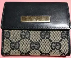 【年末年始特価】グッチ GGパターン 二つ折り財布 ブラック/ベージュ