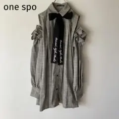 ワンスポ リボンロゴタイ付きオフショルダーワンピース　シャツ　ガーリーフェミニン