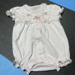 未使用メゾピアノ❤️リボン・レースの素敵な半袖カバーオール❤️70❤️ピンク