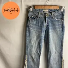 【Daisy　フリンジ　カットオフ　セミフレア　ダメージ加工　デニム　パンツ】