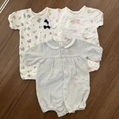 美品　花柄リボン付きロンパース　3点セット　バースデイ　50-60