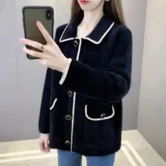 ミンク フェイク ショート ニット ジャケット レディース F