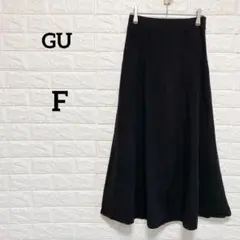 【ジーユー】麻混　ロング　フレアスカート　黒　ウエストバックゴム　細見え　着痩せ