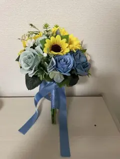 ウエディングブーケ　ひまわりとバラ