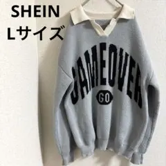 SHEIN水色 プリント入り ビッグニットセーター