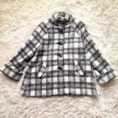 MICHEL KLEIN チェックコート M ゆったり ウール混 Aライン 秋冬