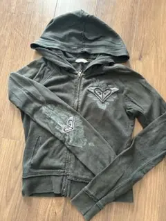 ROXY ジップアップパーカー ダークグレー 刺繍ロゴ XSのサムネイル