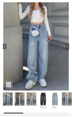 GRL ダメージワイドデニムパンツ qu119