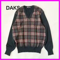 DAKS ダックス 長袖 ニット Vネック チェック ウール メンズL