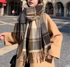 大人気！あったか レディース 大判 マフラー チェック ストール 秋冬 おしゃれ