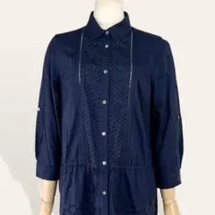 ♥️美品 クミキョク ドット柄 カットワークレース シャツチュニック 2・Lのサムネイル