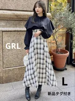 新品 GRL グレイル チェック柄ドッキングケープカラーワンピースL[pr49]