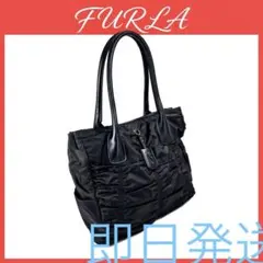 フルラ トートバッグ ナイロン×レザー チャーム付 黒 ブラック