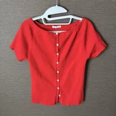 GU リブボタンカーディガン レッド 半袖のサムネイル