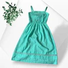 美品 ルイフェロー 刺繍 キャミワンピース ミントグリーン Aライン 9 Mのサムネイル