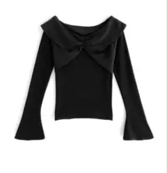 G R L 黒 オフショルダー フレア袖 トップス