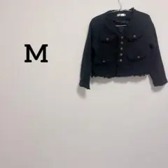 ツイード ジャケット 【M】ショート丈 アウター Vネック フリンジ ノーカラー