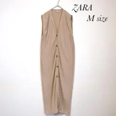 ZARA ノースリーブ ロングワンピース ジレ 羽織り ベージュ M a0444